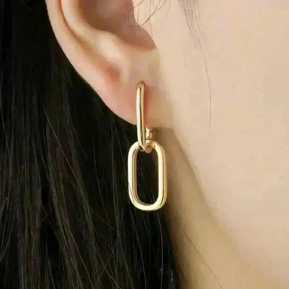Modest Lu Jewelry - COPY - Gold Double Hoop Dangle Earrings Sterling Silver